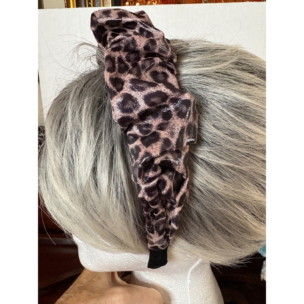 Leopard Print Scrunchie Headband Metallic Animal Pattern Hair Accessory Brown